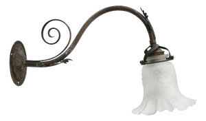 Art Nouveau French Brass and Frosted Glass Wall Lamp