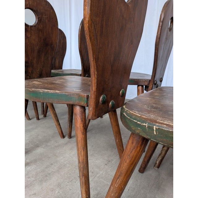 Brown Vintage Brutalist Rustic Farmhouse Wooden Dining Chair, 1970s, Set of 8 For Sale - Image 8 of 18