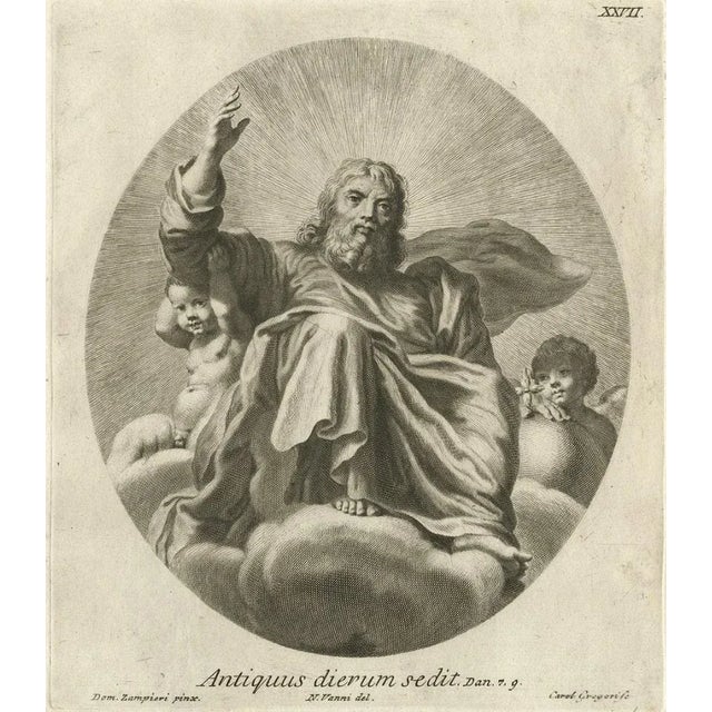 After Domenico Zampieri, Ancient of Days of God from the Bible Book of Daniel, 1762, Engraving For Sale - Image 4 of 6