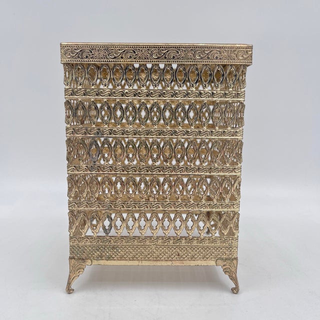 Rococo Vintage Hollywood Regency Gold Filigree Ormolu Tissue Box Cover For Sale - Image 3 of 11