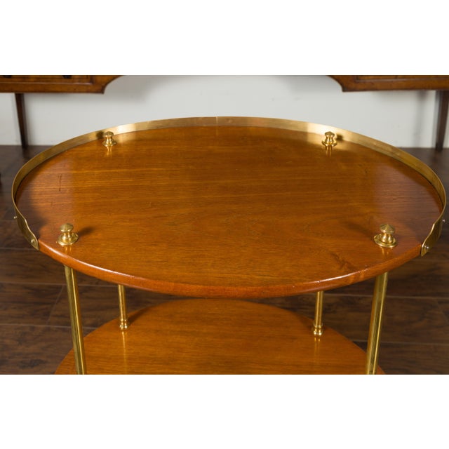 Wood English Midcentury Mahogany Oval Two-Tiered Table with Brass Accents For Sale - Image 7 of 12