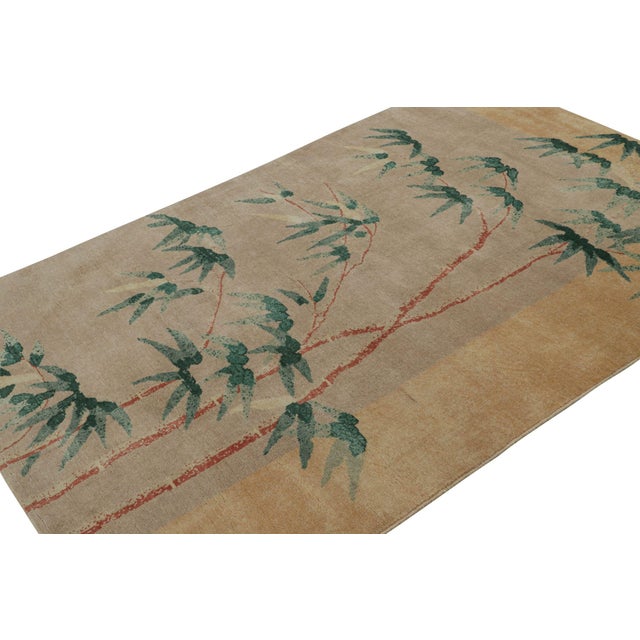 Modern Rug & Kilim’s Chinese Art Deco Style Fragment Rug in Beige With Floral Patterns For Sale - Image 3 of 7