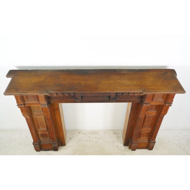 Antique Victorian Burl Veneer Paneled Oak Fireplace Mantel For Sale - Image 15 of 16