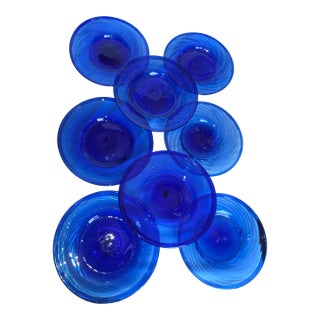 Collection of Vintage Cobalt Blue Hand Blown Glass Charger Plates From Mexico For Sale
