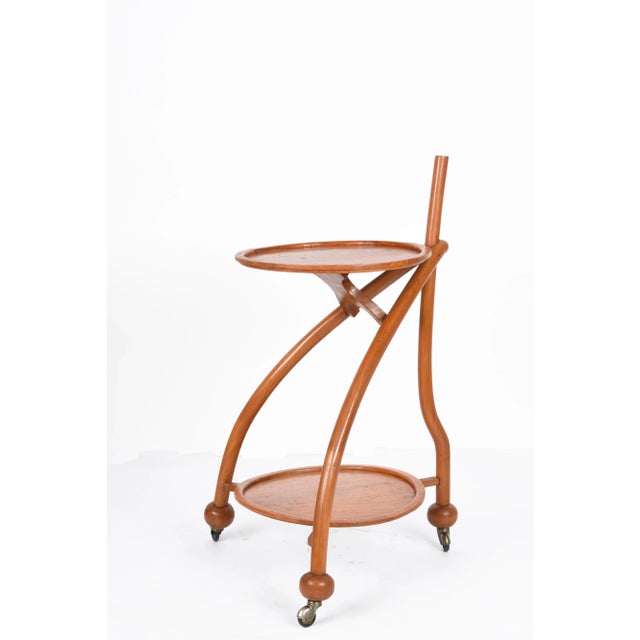 Brown Italian Art Deco Solid Fruitwood Trolley Bar Cart, 1940s For Sale - Image 8 of 15
