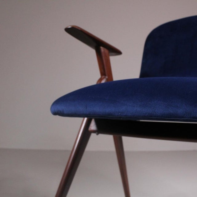 Set of Vintage Blue Velvet Chairs For Sale - Image 14 of 15