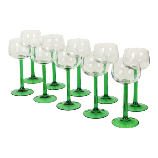 Vintage Alsace Wine Glasses with Green Stems from Luminarc, 1970s, Set of 10 For Sale - Image 13 of 18
