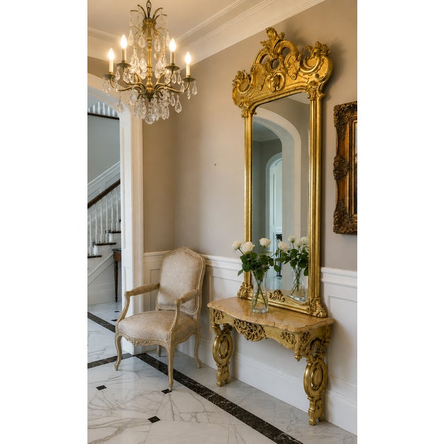 Monumental 19th-Century Rococo Revival Giltwood Pier Mirror &Amp; Matching Console, C. 1860–1875 For Sale - Image 12 of 13
