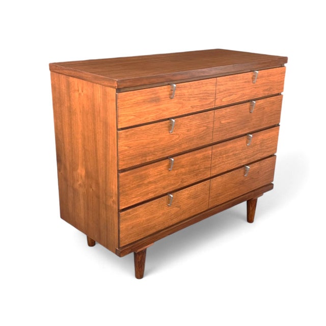 Mid-Century Modern Restored Mid-Century Modern Walnut 4-Drawer Chest With Chrome Pulls For Sale - Image 3 of 16