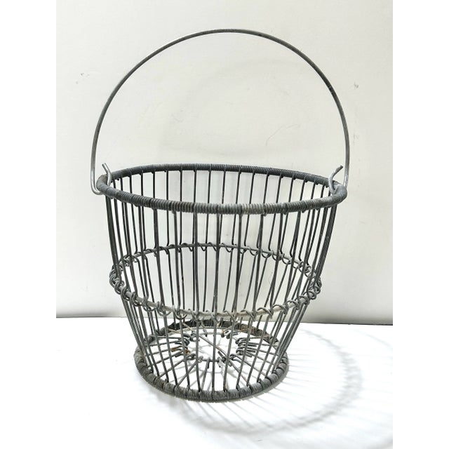 Farmhouse 1920s Antique Zinc Wire Egg Gathering Basket With Handle For Sale - Image 3 of 8