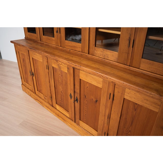 Brown Vintage Polish Monumental Pine Bookcase, 1930s For Sale - Image 8 of 16