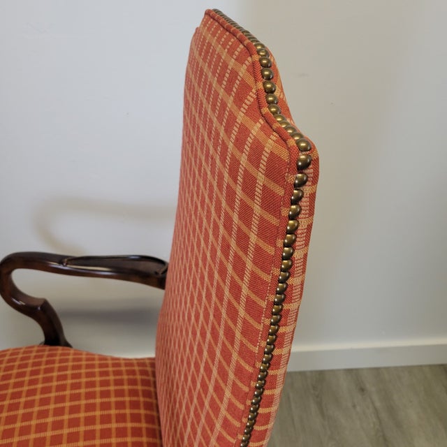 Pair of Vintage Century Furniture French Louis XV Revival Walnut Armchairs With Nailhead Trim For Sale - Image 13 of 15