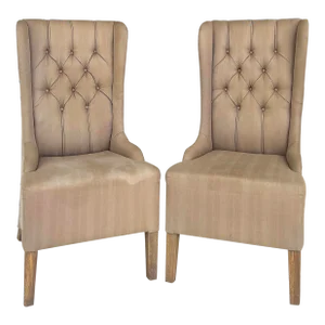 Late 20th Century Decorator's High Back Tufted Wing Chairs in Need of New Upholstery- a Pair