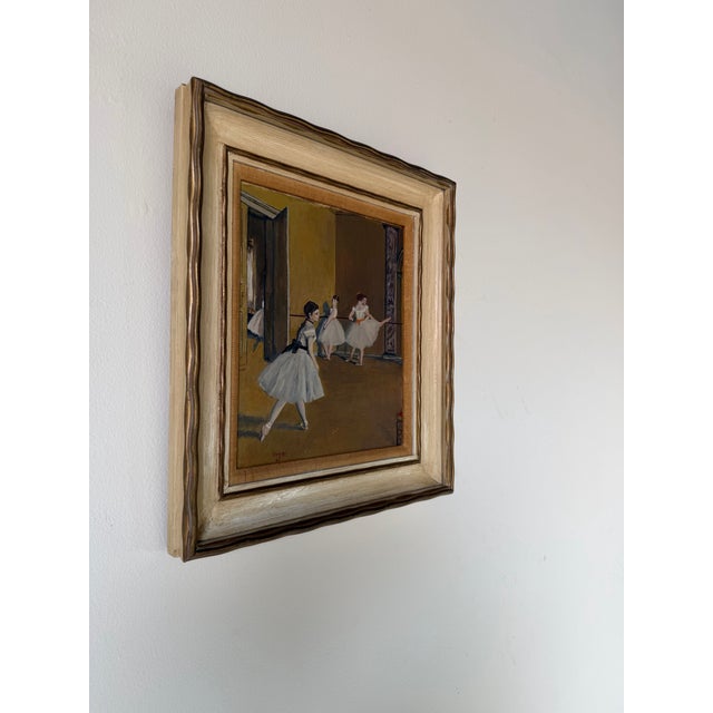 Mid-Century Modern Vintage Edgar Degas Ballet Dancers Reproduction Oil on Board Painting, Framed For Sale - Image 3 of 11