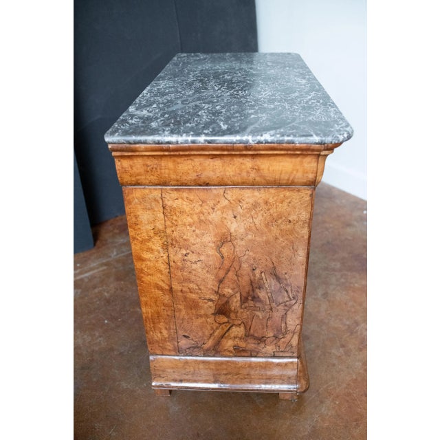 Brown French Louis Philippe Chest or Commode of Burr Ash With Marble Top For Sale - Image 8 of 13