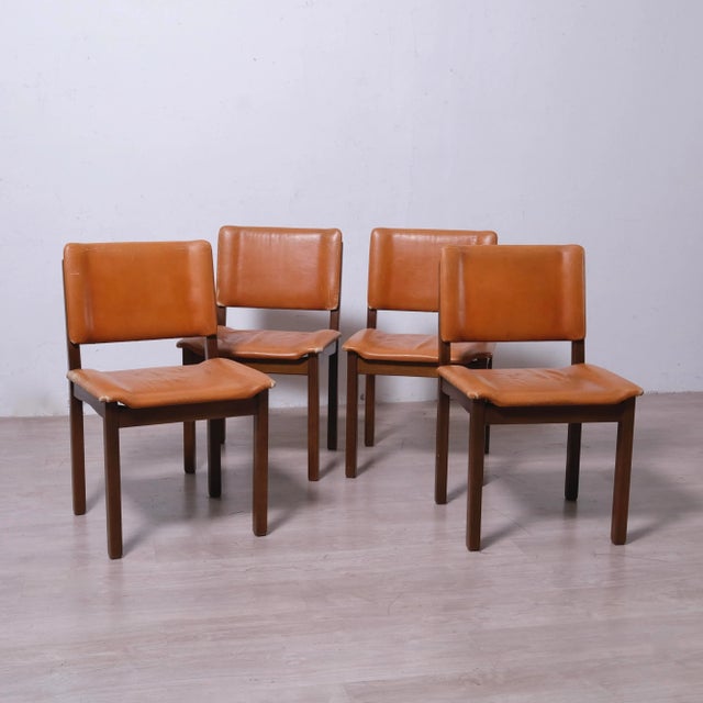 Wood Vintage Leather Chairs, 1970s, Set of 4 For Sale - Image 7 of 18