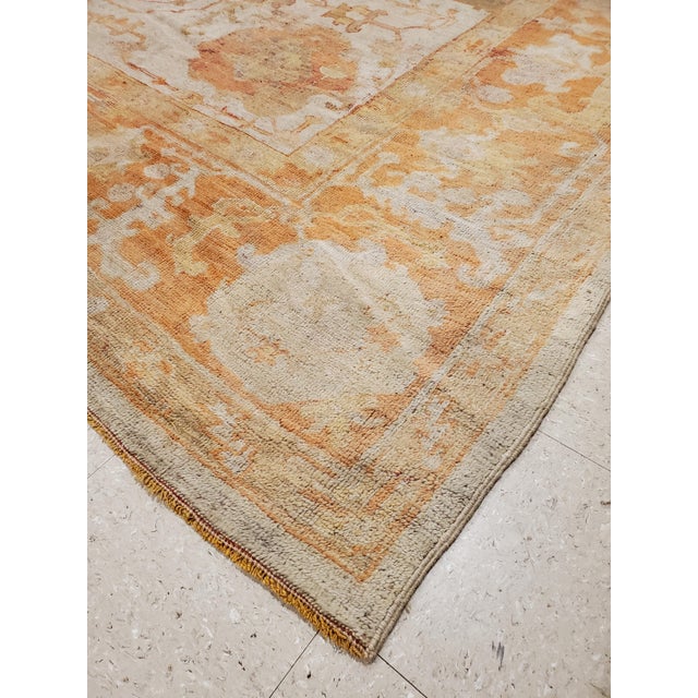 Late 19th Century Antique Turkish Oushak Carpet, Handmade Oriental Rug, Beige, Taupe, Shrimp Coral For Sale - Image 5 of 16