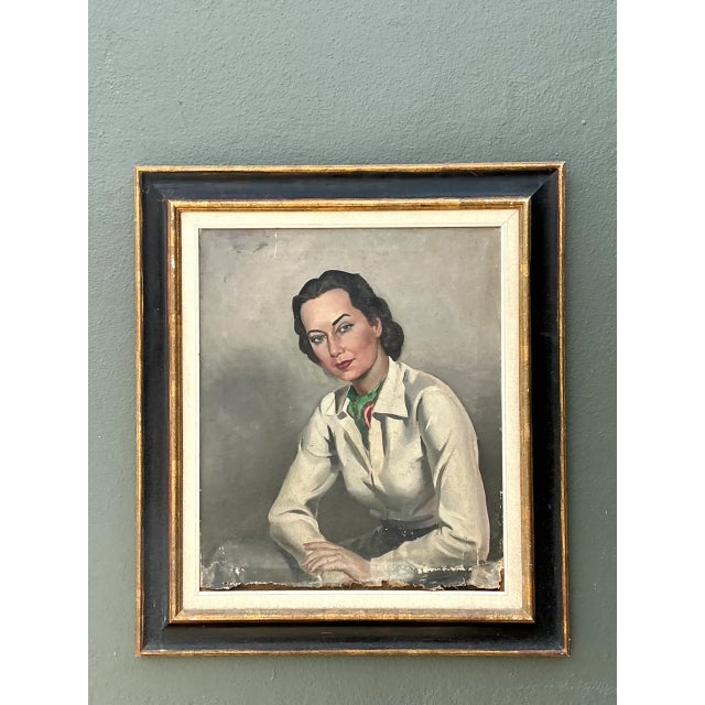 Vintage Distressed Portrait of Woman in Gilt Frame For Sale In West Palm - Image 6 of 12