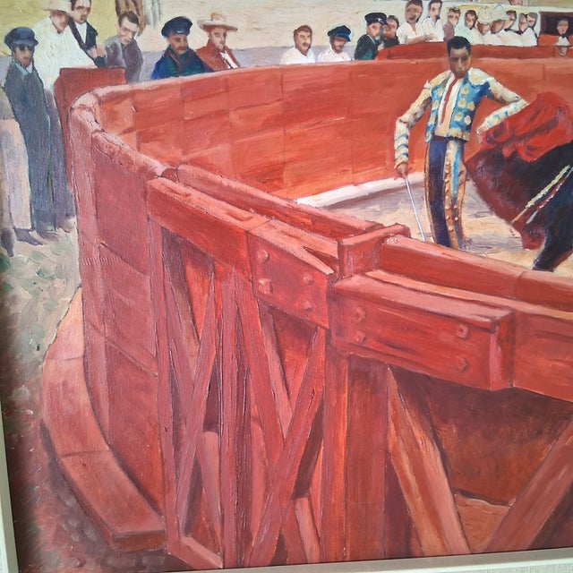 Mid-Century Oil on Canvas - The Bullfight - 1963 For Sale - Image 6 of 8