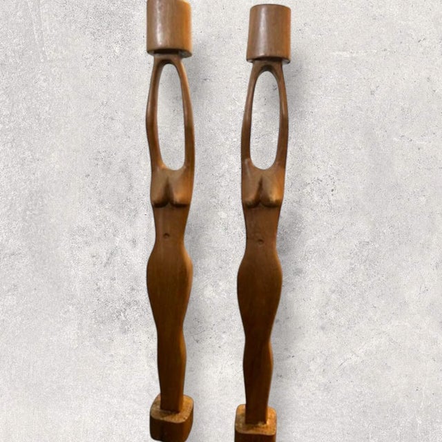 1960s Mid-Century Scandinavian Hand-Carved Candlesticks, 1960, Set of 2 For Sale - Image 5 of 6