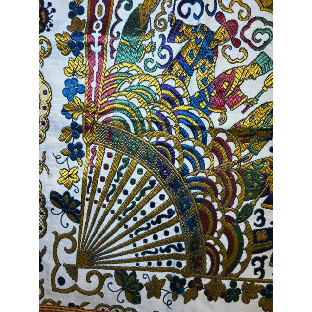 Vintage Gold Brocade Silk Blend Chinoiserie Fringe Tablecloth or Tapestry 55 X 49 For Sale - Image 12 of 17