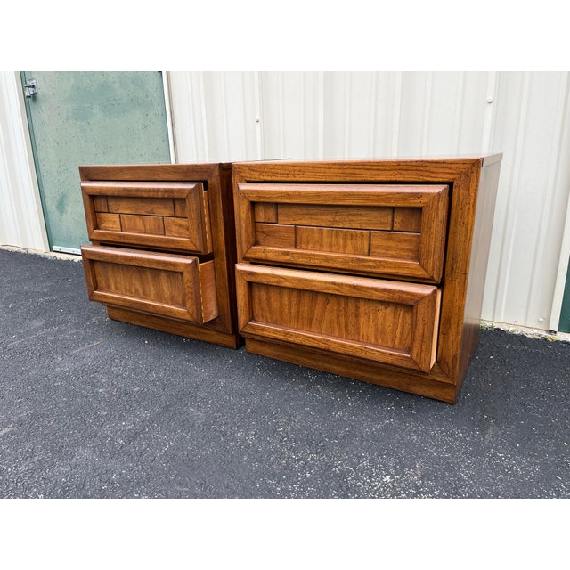 Mid 20th Century Dixie Brutalist Walnut Nightstands- A Pair For Sale - Image 10 of 12