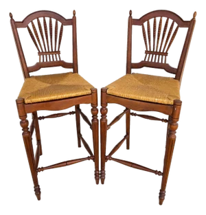 Ethan Allen Country French Wheat Sheaf Back Rush Seat Bar Stools Set of 2