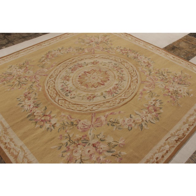 Traditional Rug & Kilim’s Aubusson Style Flat Weave in Beige, Cream Medallion Floral Pattern For Sale - Image 3 of 8