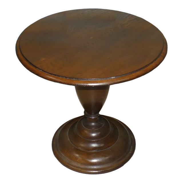 Antique Oak Round Side Table with Base and Pedestal Foot, 1920s For Sale