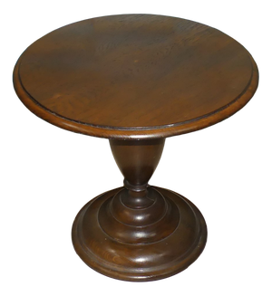 Antique Oak Round Side Table with Base and Pedestal Foot, 1920s