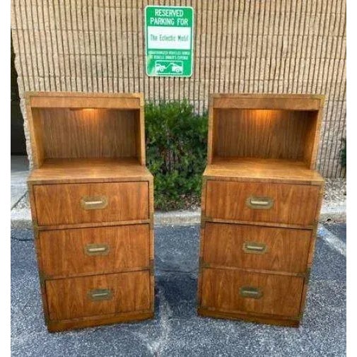 Mid-Century Modern Mid 20th Century Dixie Campaigner Tall Lighted Nightstands - a Pair For Sale - Image 3 of 7