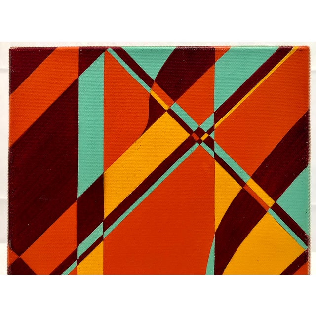 This original 2005 abstract painting titled "Two Oranges and a Green (Variation on a Theme)" is an elegant, structured...