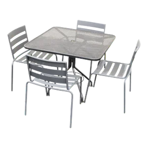 2010s 'Metro' Wrought Iron Outdoor Dining Table & Four Chairs Patio Set Attributed to Woodard - Set of 5