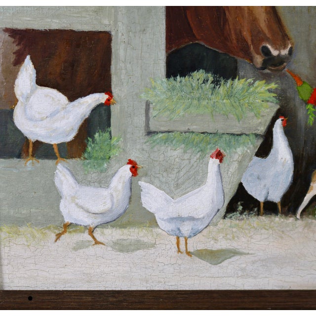 Wood Mid-20th Century Americana Farm Scene Oil Painting on Board – Framed For Sale - Image 7 of 11