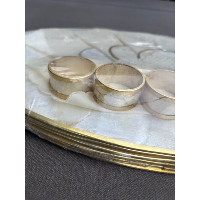 New Old Stock Vintage Capiz Shell Table Setting – Set of 6 Placemats, Napkins, Napkin Rings & Coasters in Original Packaging For Sale - Image 4 of 11
