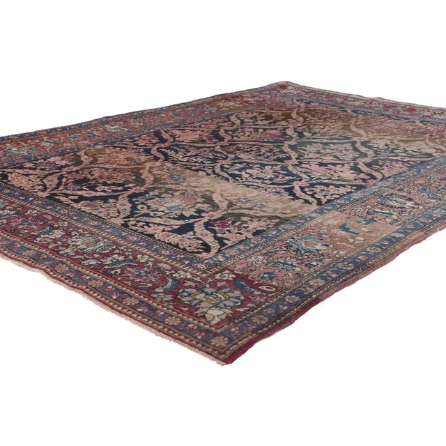 78642 Antique Persian Isfahan Rug, 04'09 x 06'09. Stately decadence meets old world charm in this antique Persian Isfahan...