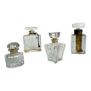 Vintage 1940s–1960s French Art Deco Glass Perfume Bottles Chanel Style Carven Set of 4 Flacons For Sale