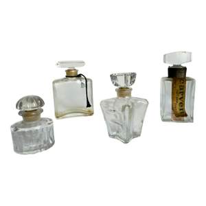 Vintage 1940s–1960s French Art Deco Glass Perfume Bottles Chanel Style Carven Set of 4 Flacons