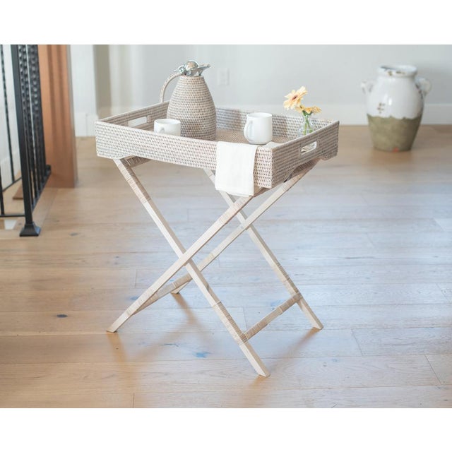 Boho Chic Artifacts Rattan Butler Tray Table in White Wash - 25.5" For Sale - Image 3 of 10