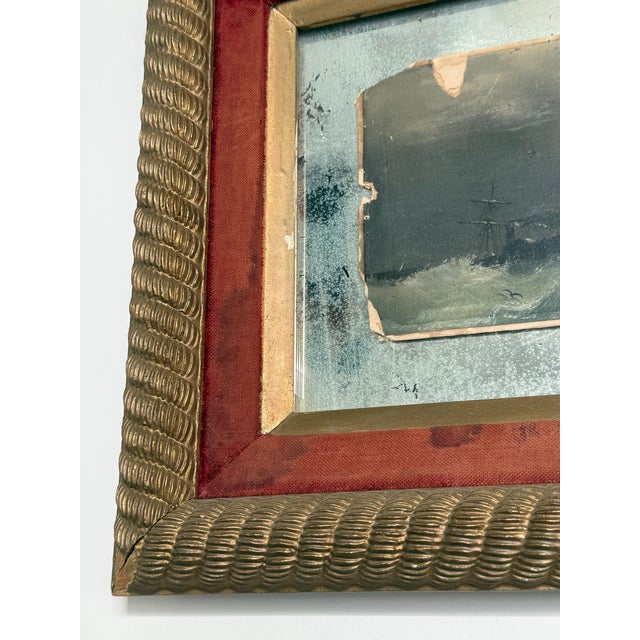 Dove Gray Early 20th Century Miniature Ship at Sea Oil Painting For Sale - Image 8 of 9