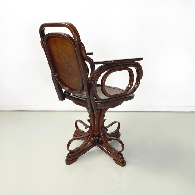 Austrian Art Nouveau Swivel Chair with Armrests in Wood, 1900s For Sale - Image 4 of 18