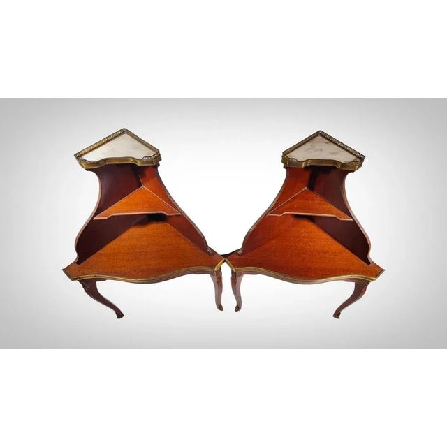 Brown Corner Side Tables with Openwork Railing and Marble Top, 1880s, Set of 2 For Sale - Image 8 of 11