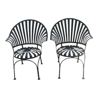 Mid 20th Century Francois Carre Fan Back Garden Chairs - A Pair, Attributed For Sale