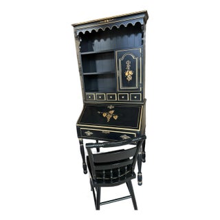 1980s Vintage Hitchcock Style Secretary Bookcase Desk With Nichols & Stone Chair - Set of 2 For Sale