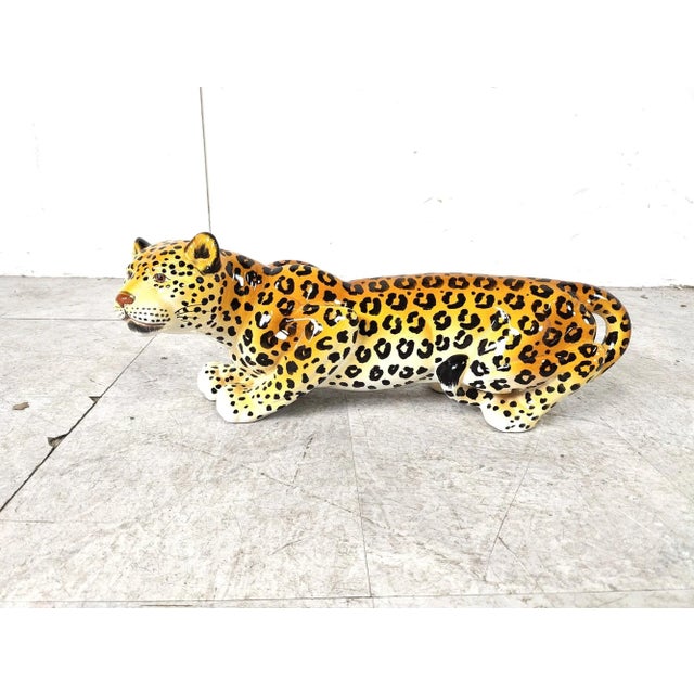 Vintage Italian Ceramic Hand Painted Leopard, 1960s, in Good conditions. Designed 1960 to 1969