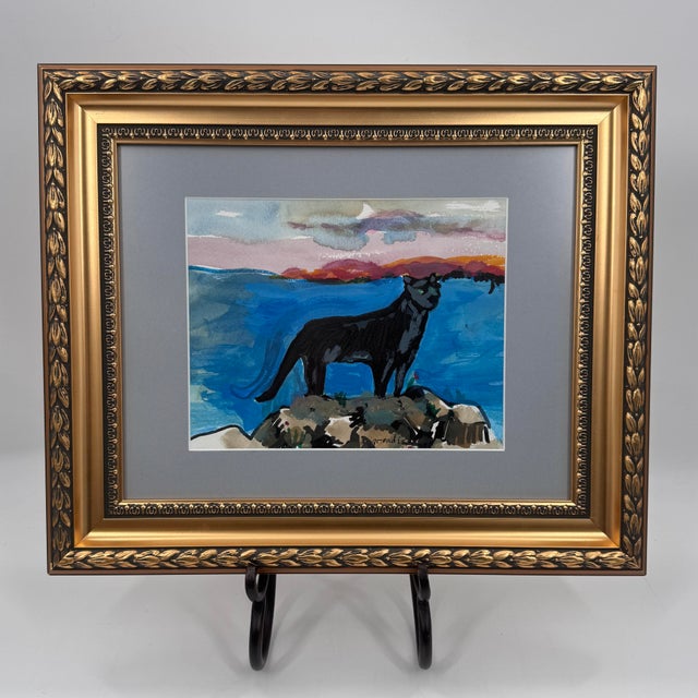 Barbara Grandis Signed Panther Landscape Watercolor & Gouache on Paper For Sale - Image 4 of 11