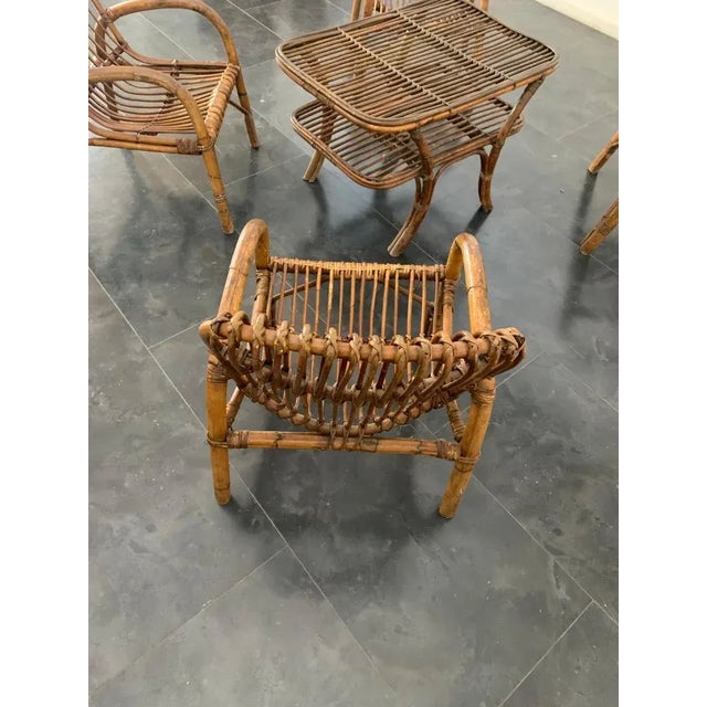 Brown Bamboo Armchairs & Coffee Table, 1960s, Set of 5 For Sale - Image 8 of 10