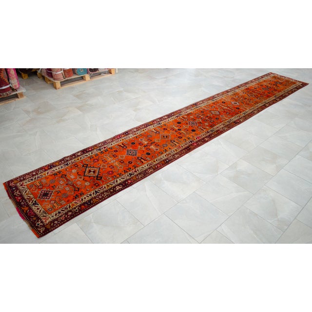 Hand-Knotted Turkish Runner Rug Extra Long Hallway Decor Stair Runner - 2′9″ × 17′7″ For Sale - Image 6 of 17