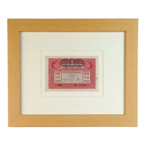 Framed Austro-Hungarian 2-Crown Banknote With "Deutschösterreich" Overstamp, Circa 1917