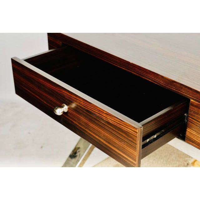 Late 20th Century Late 20th Century Phyllis Morris Style Macassar Ebony & Polished Metal X-Base Side Table For Sale - Image 5 of 11